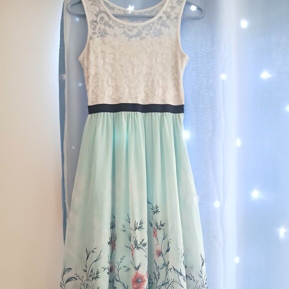 Cute Rare Editions Teal And White Floral Dress - Picture 1 of 8